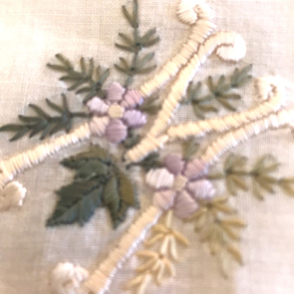 Beautiful antique handmade hand embroidered monogram hanky “M” Downton shabby